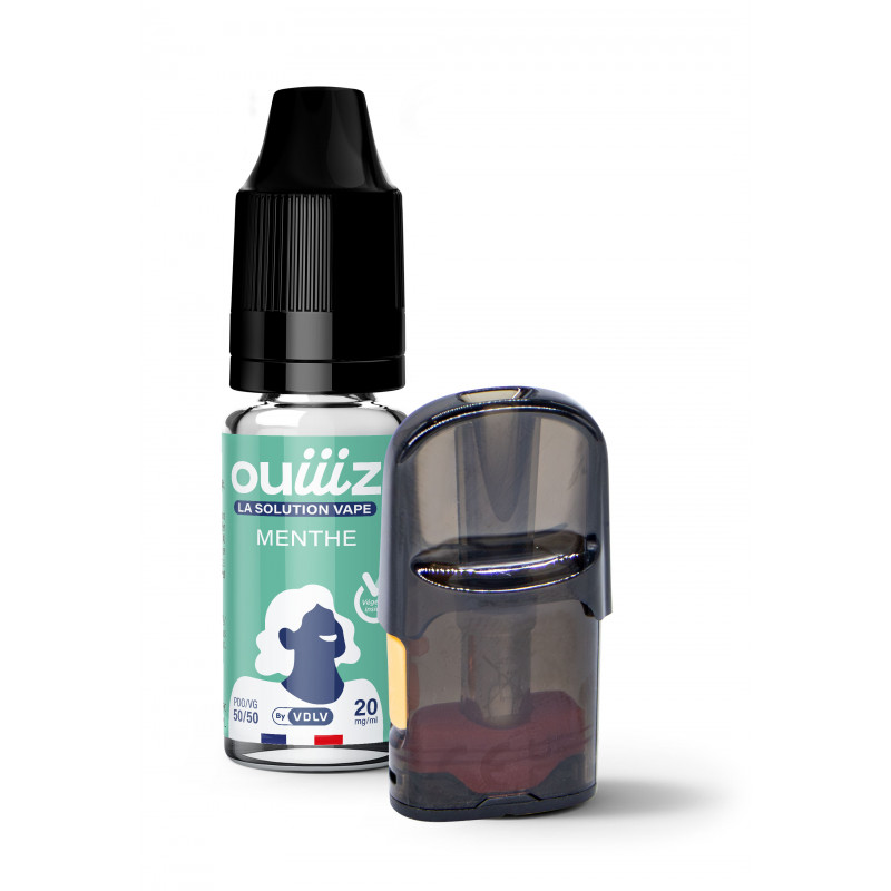 Flacon e-liquide et cartouche inclus dans le kit de recharge OUIIIZ Menthe - 3x10ml